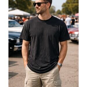 standard cloth men's black curved hem T-shirt S/L longline basic casual tee